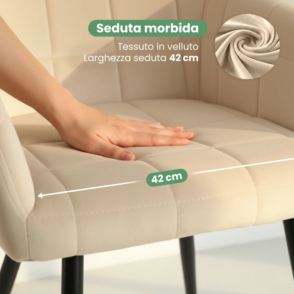 Set di 6 Sedie imbottite con cuciture quadrate LUXANO Beige gambe nere