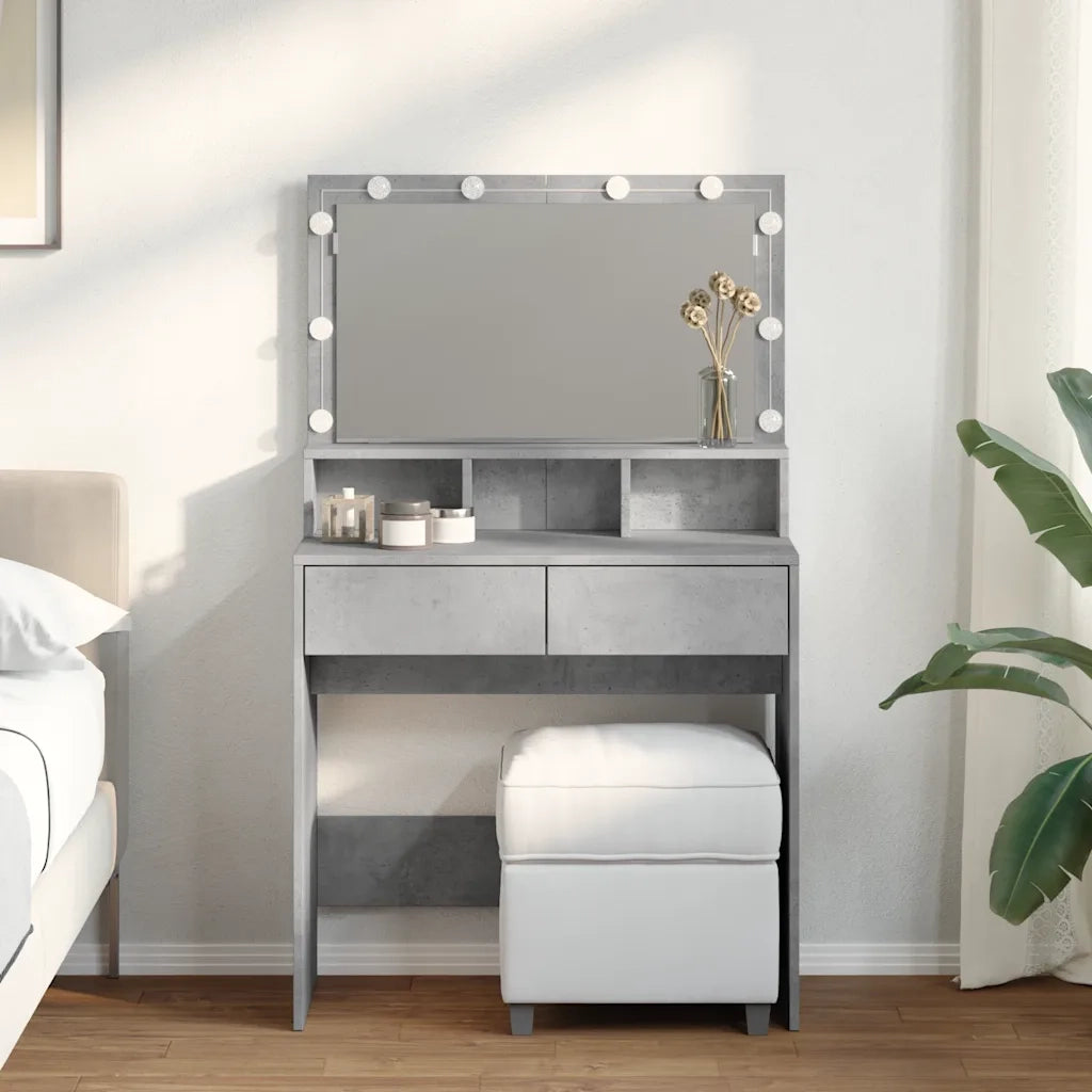 Toeletta | Tavolo da Trucco con LED Grigio Cemento 80x41x134,5 cm