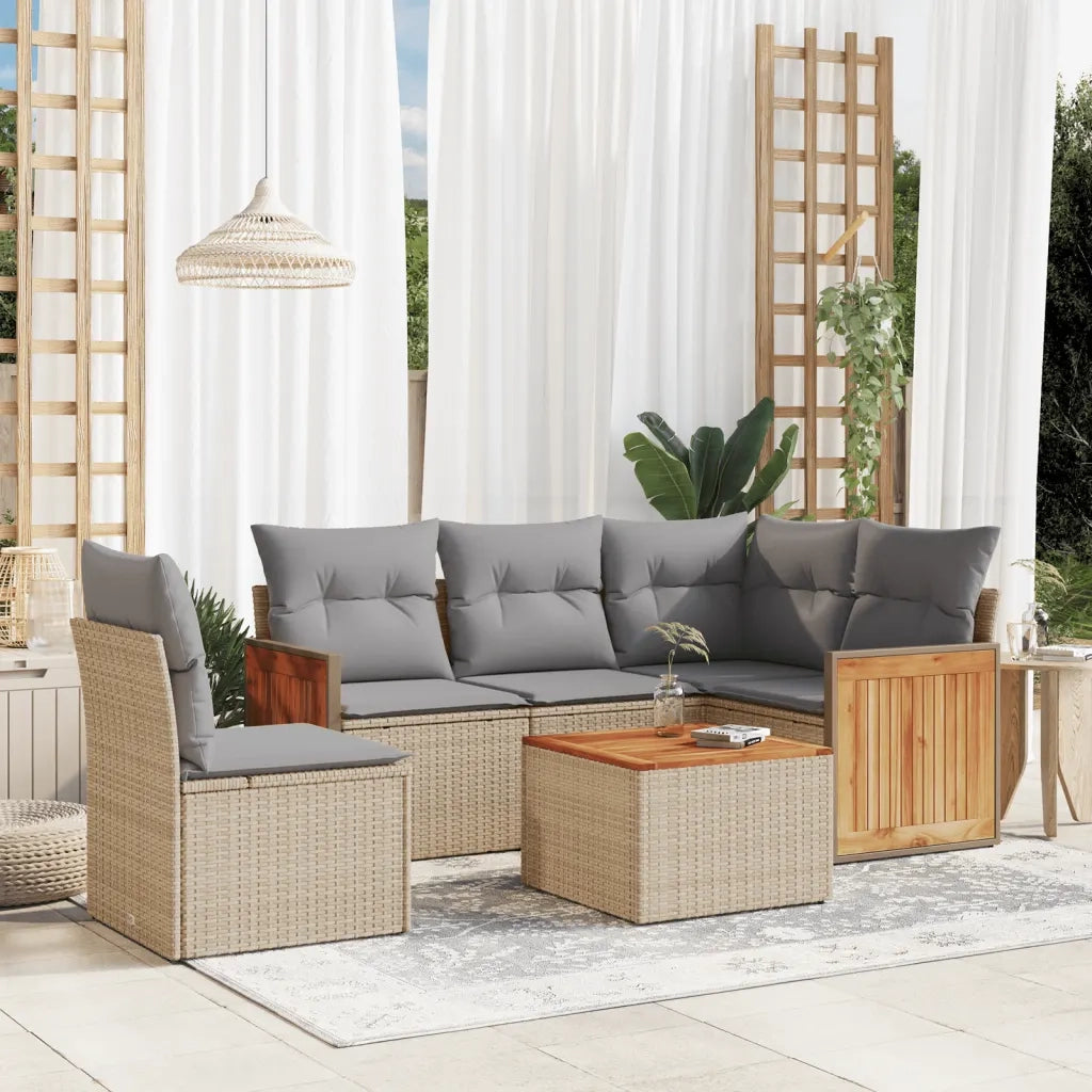 Set Divano da Giardino 6 pz con Cuscini Beige in Polyrattan 3260064