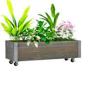 Fioriera con Ruote Rettangolare ¨C Xylo ¨C Metallo Legno Massello Grigio con Sistema Irrigazione
