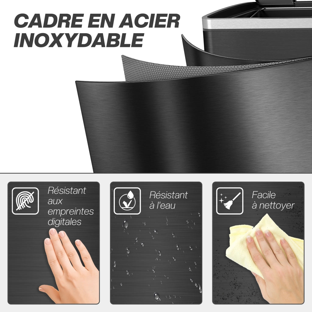 Cestino per la Cucina 2 Scomparti 2x20L ¨C zephmum ¨C Nero 40x34.8x59 cm