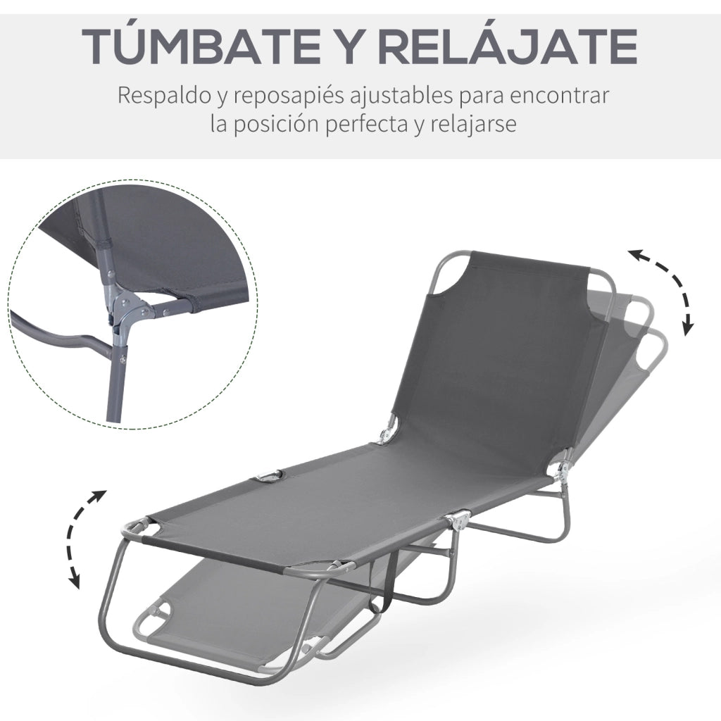 Tumbona Pieghevole con Schienale Regolabile 5 Posizioni ¨C zephmum ¨C Grigio 187x55x24 cm