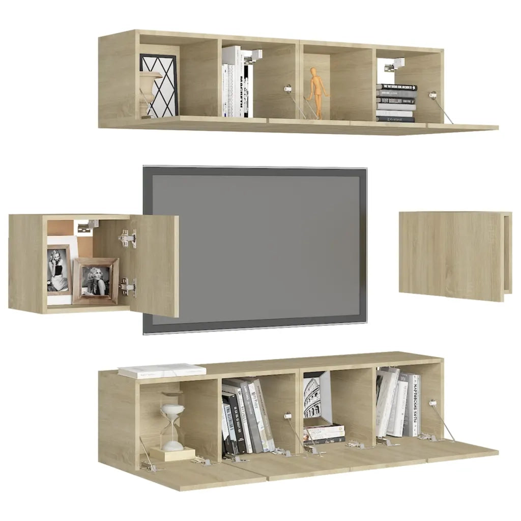 Set di Mobili Porta TV 6 pz-Set di 6 Credenza per TV Rovere Sonoma in Legno Multistrato 647811