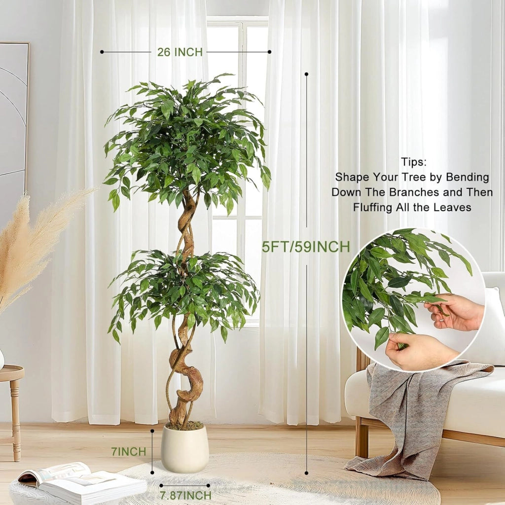 Ficus Artificiale 150 cm Grande Pianta Finta in Vaso per Interno ed Esterno