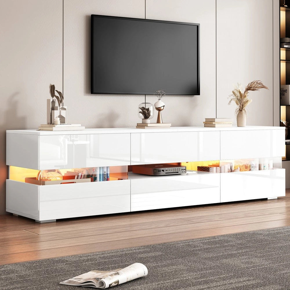 Mobile TV con LED ¨C Xylo ¨C Bianco Lucido, 2 Ante, 1 Cassetto, 160x39x45, per TV 70 Pollici