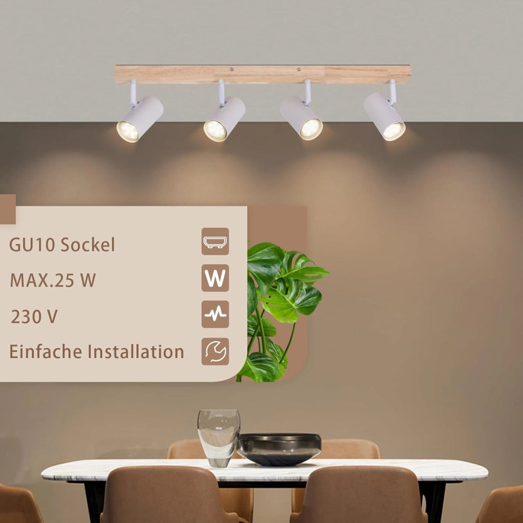 ZMH Lampada da soffitto in legno a 4 fiamme Lampada da soffitto bianca per corridoio camera da letto