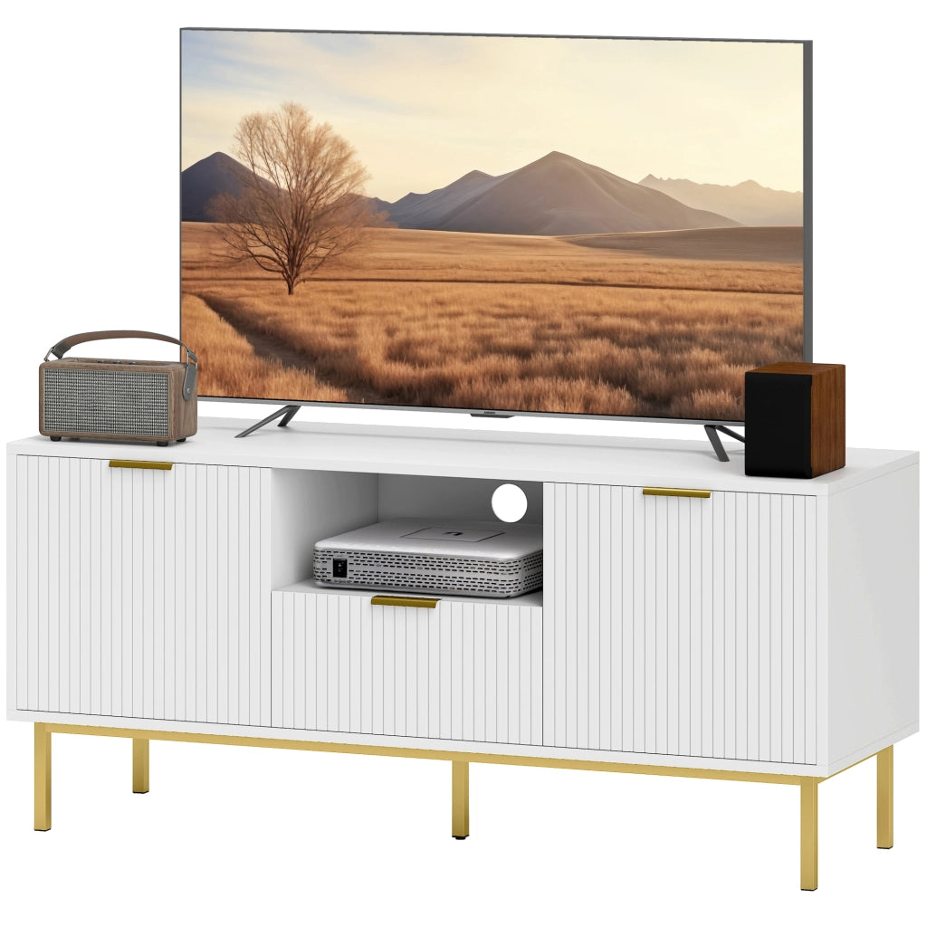 Mobile TV con 2 ante a chiusura morbida, cassetto e ripiano aperto ¨C zephmum ¨C bianco 120x39x54 cm