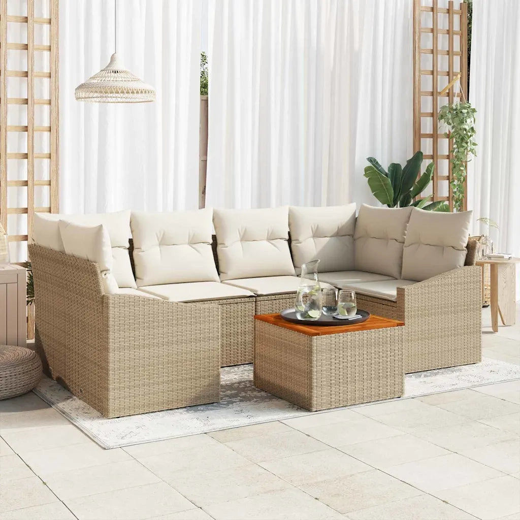 Set Divano da Giardino 7 pcs Beige e Crema polyrattan 3356454