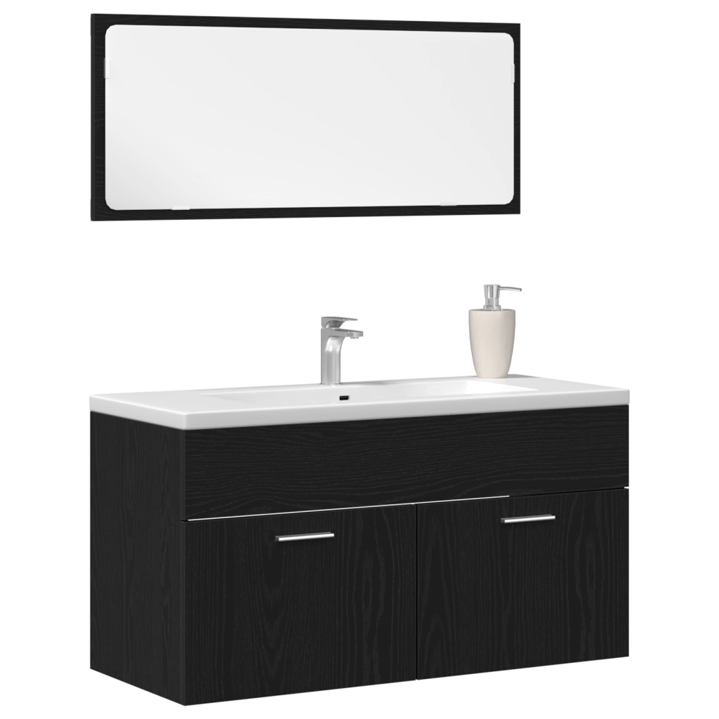 Set di Mobili da Bagno in 2 Pezzi Legno Ingegnerizzato Nero