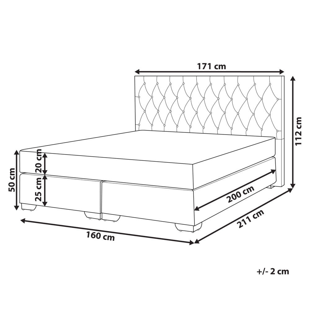 Letto Grigio 160 x 200 cm Tessuto Imbottito Struttura Con Materasso E Bottoni Poggiatesta Trapuntati