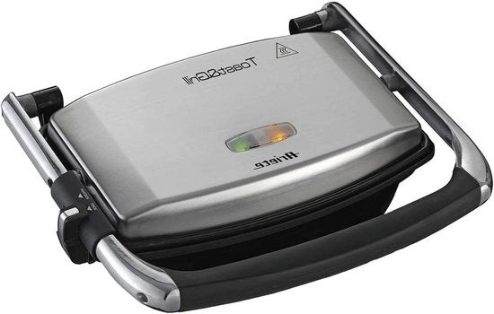 Griglia e Toast Slim - Piatto antiscorrosione elettrico per toast e sandwich - Piatto a grana - 1000 Watt - Argento