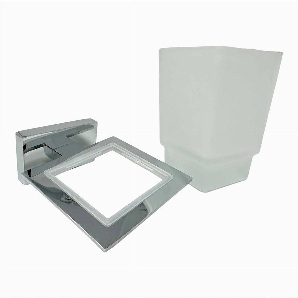 Trade Shop - Porta Spazzolini Dentifricio Con Bicchiere Vetro Parete Arredo Bagno Cubo 87213 -