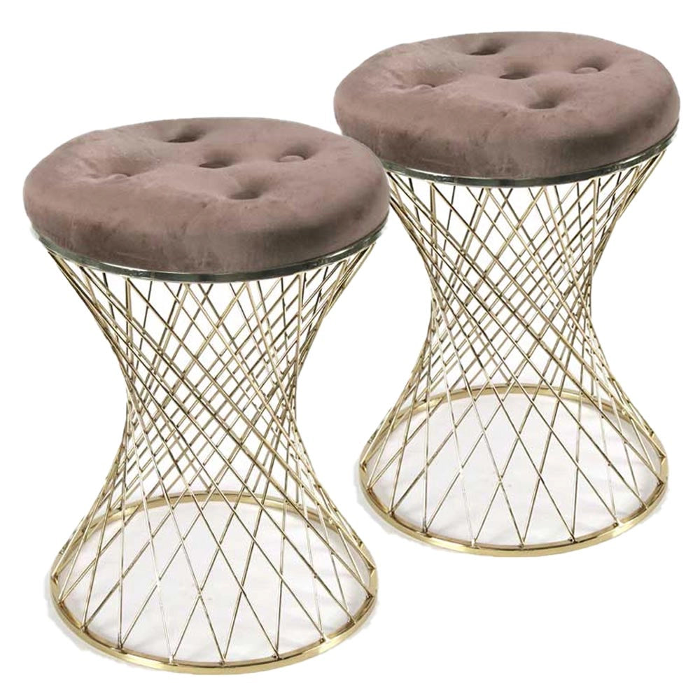 SET 2 SGABELLI LISBONA IN METALLO CON SEDUTA IMBOTTITA Ø 35 X 47 CM MARRONE