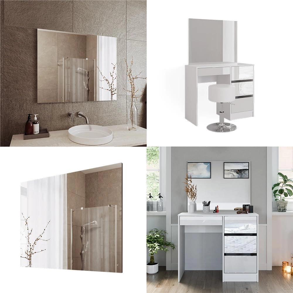 Specchio bagno Viola, Bianco, 80 x 65 cm, montabile a parete e compatibile con la collezione Viola