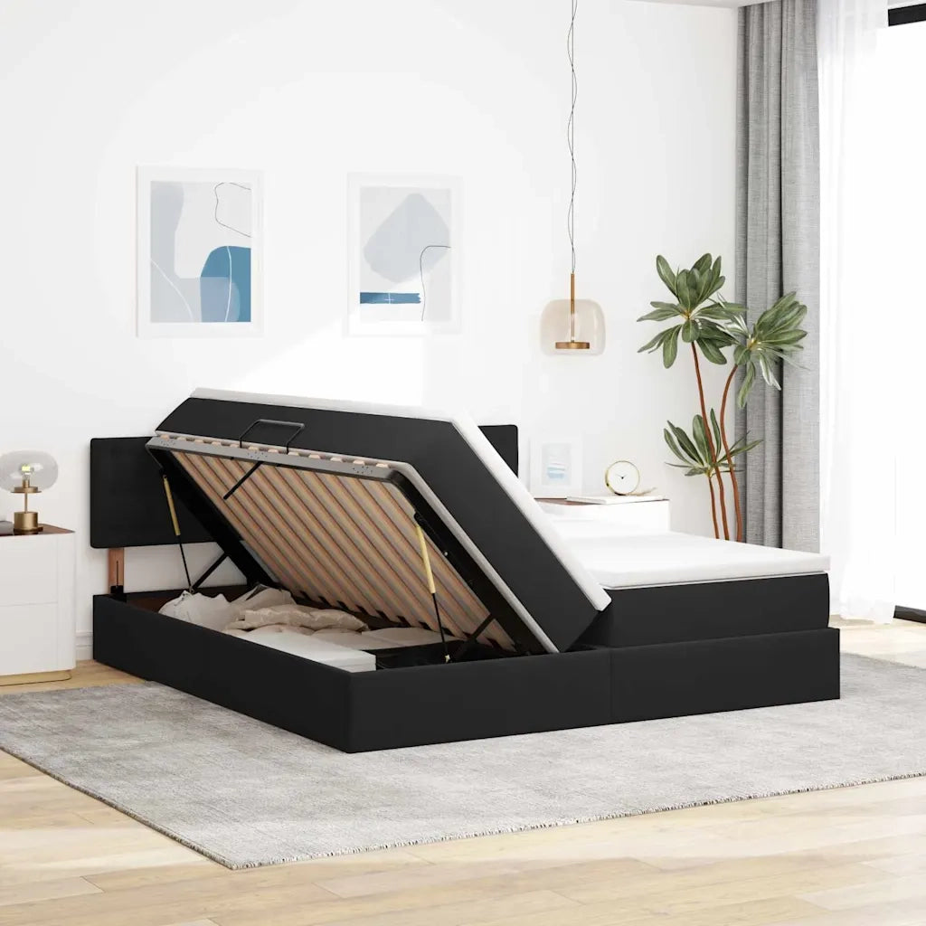 Letto con luci a strisce a LED Nero 200 x 200 cm Velluto