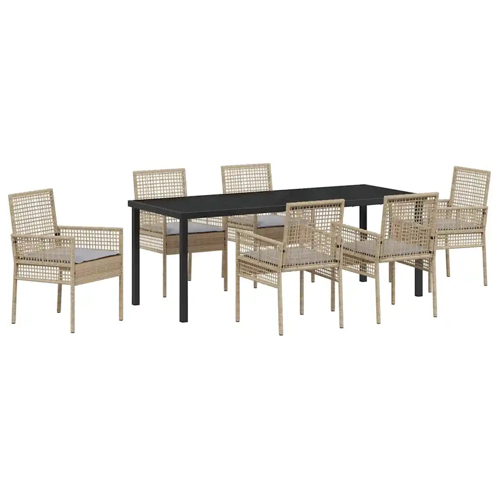 Set da Pranzo per Giardino con cuscino 7 pcs Beige polyrattan 3379889