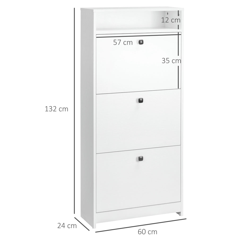 EasyComfort Scarpiera 3 Scompartimenti a Ribalta(18 Paia di Scarpe) e 1 Ripiano Portaoggetti Legno Truciolato Bianco 60×24×132cm