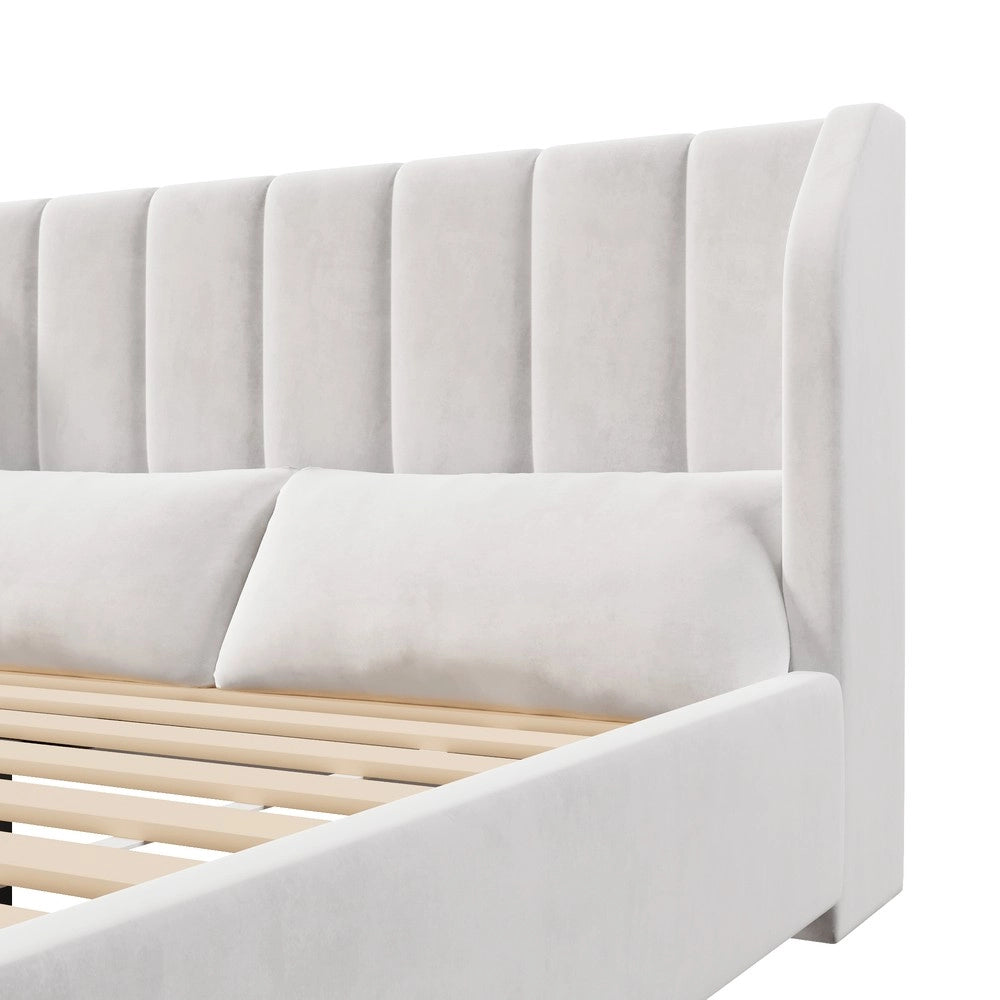 Letto Imbottito in Velluto ¨C Minimal ¨C Beige 140x200 cm con Rete a Doghe