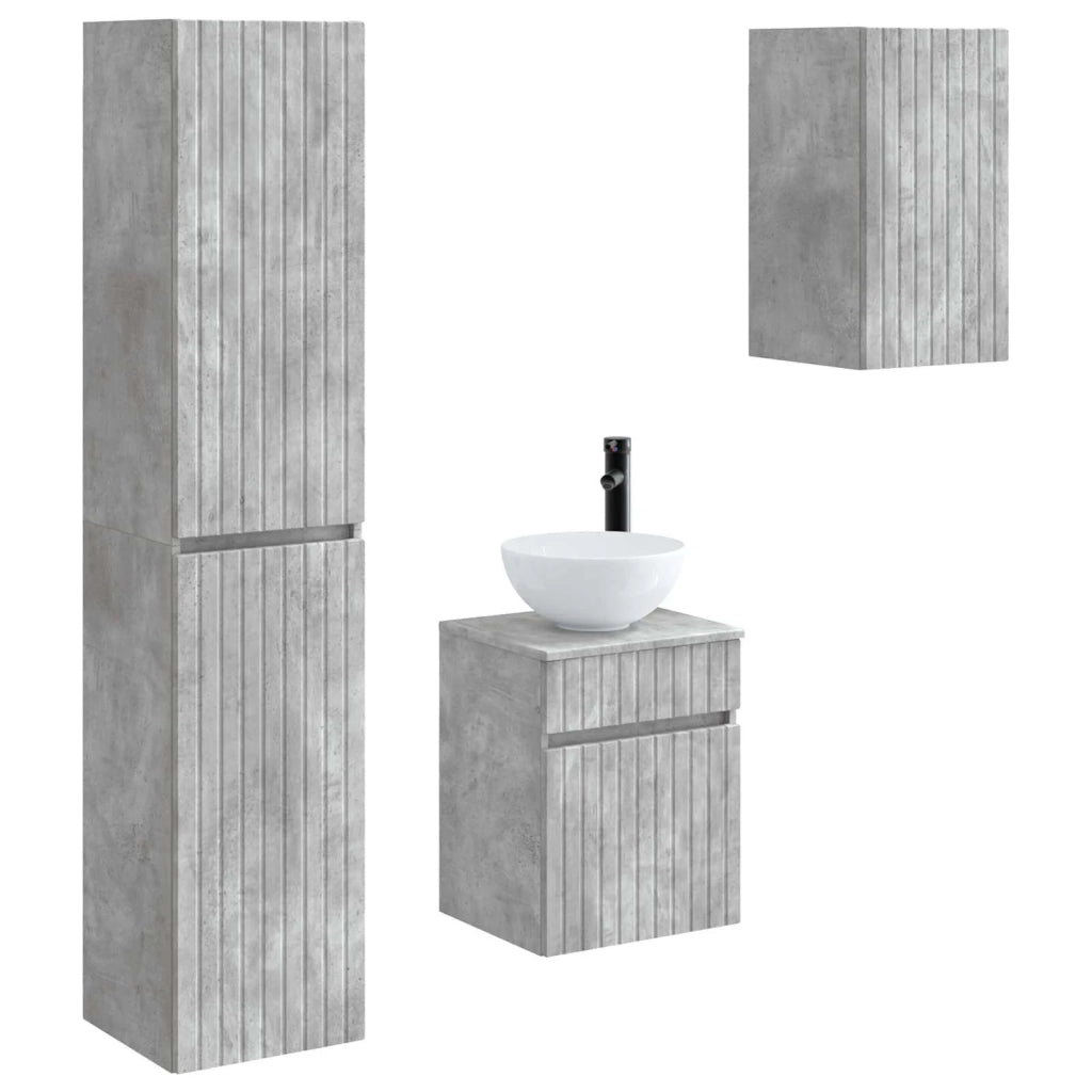 Set di mobili per il bagno 3 pz Grigio Cemento 3406086