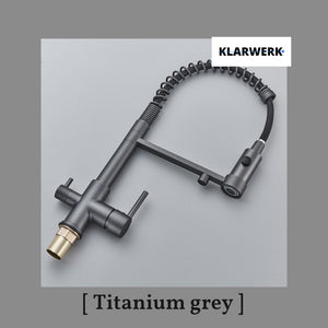 Bernd | Filtro opaco  3 vie grigio titanio gastronomia Rubinetto cucina amolla in acciaio inossidabile osmosi|Miscelatore da ristorante ruotabile 360°