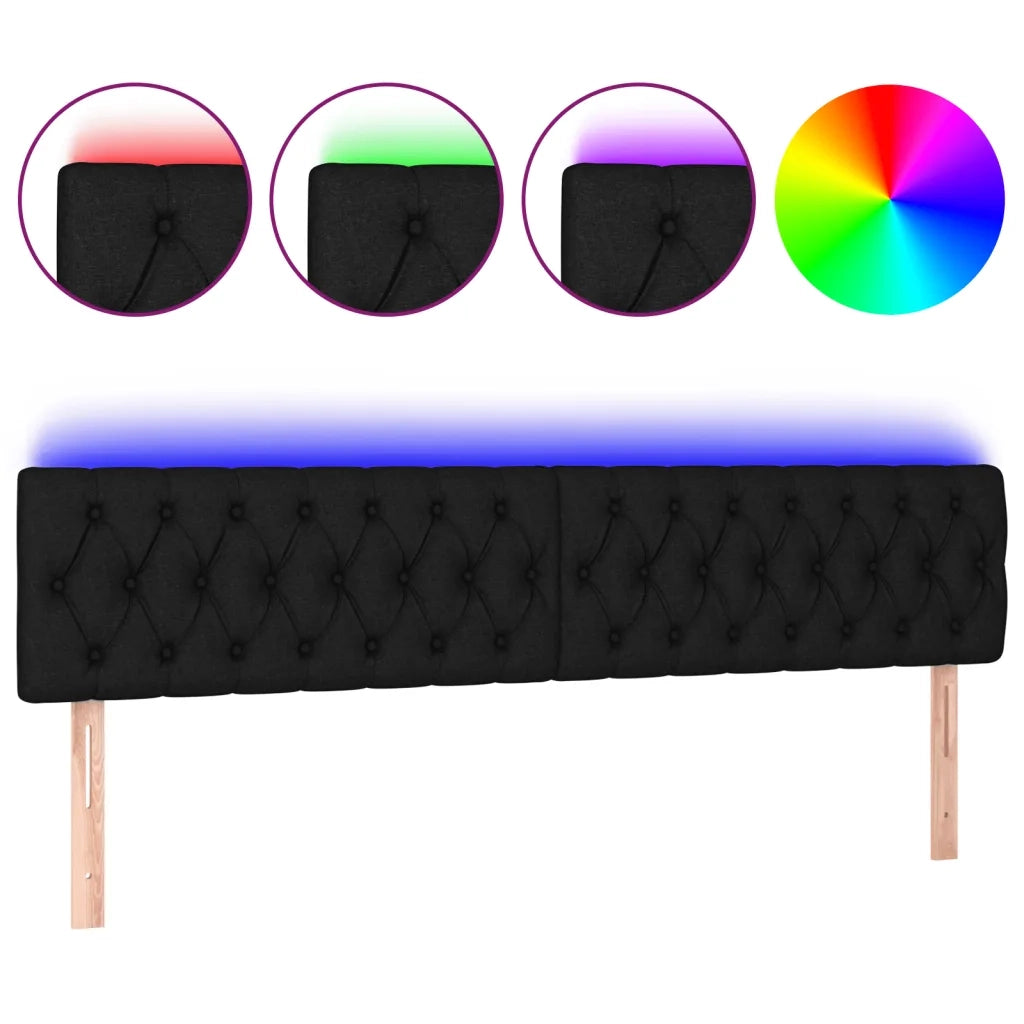Testiera | Testata a LED Nera 200x7x78/88 cm in Tessuto