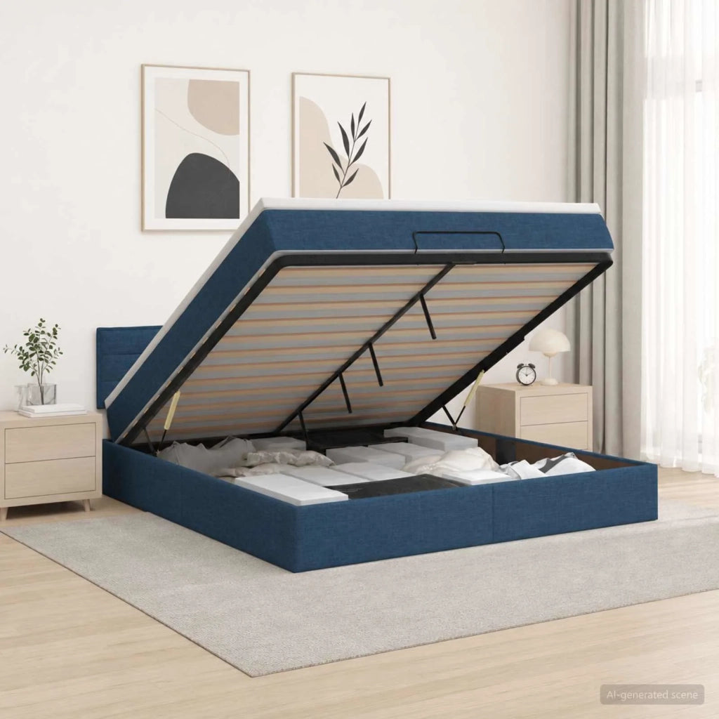 Letto ottomano con materasso Blu 180 x 200 cm Tessuto 3456267