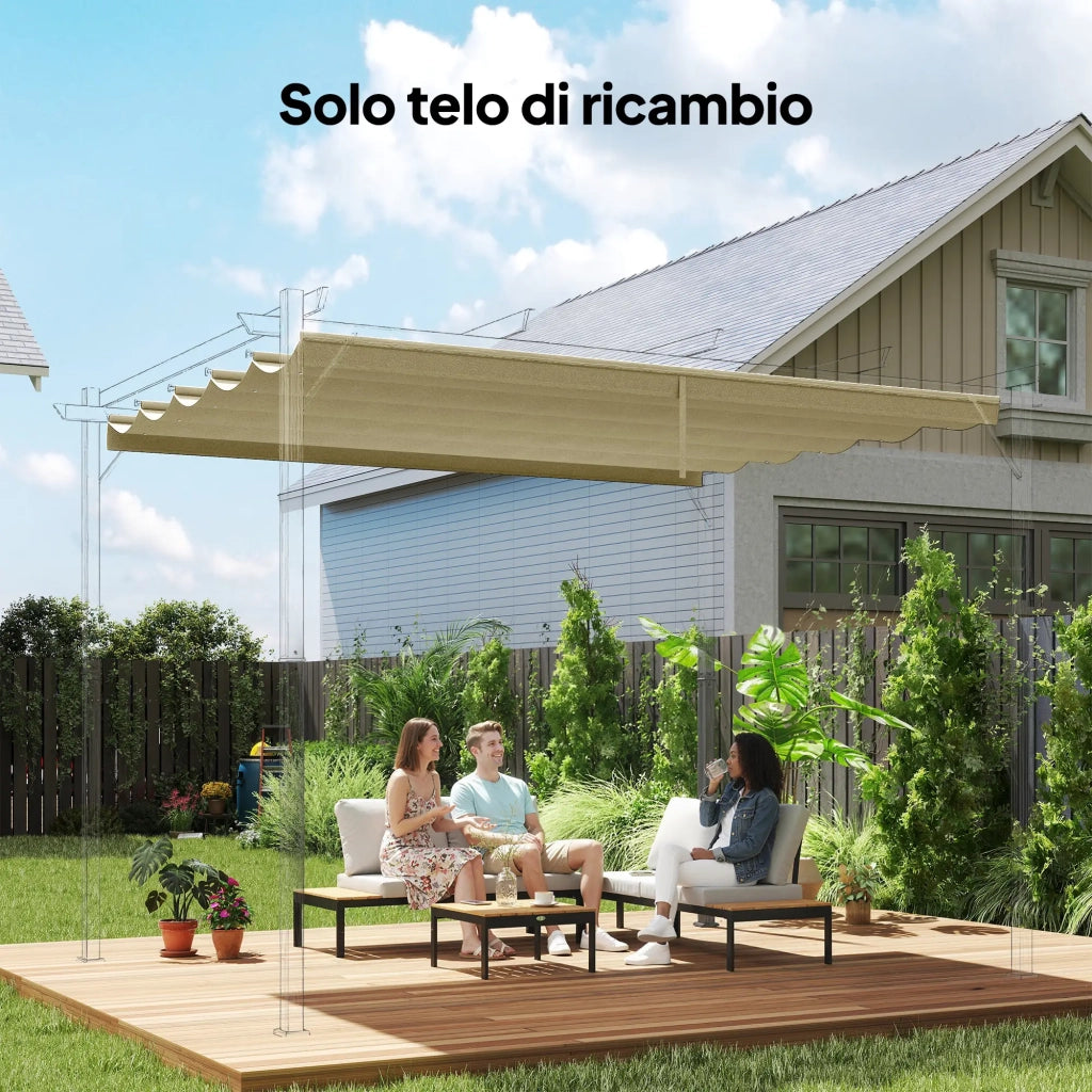 Copertura per Gazebo Pergola 4x3 m con 10 Fori di Drenaggio in Poliestere Traspirante Beige