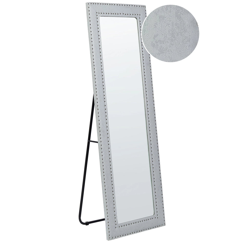 Specchio da pavimento in ecopelle grigio 50 x 150 cm cornice decorativa rivetti con supporto glamour da appendere per armadio camera da letto soggiorno