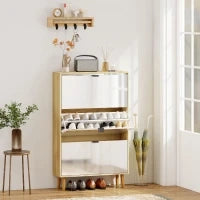 Scarpiera Slim Moderna con 3 Cassetti Ribaltabili per 24 Paia di Scarpe, 80x24x127 cm, Bianco