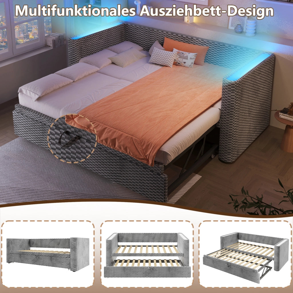 Tagesbett multifunzione velluto grigio 90x200 cm