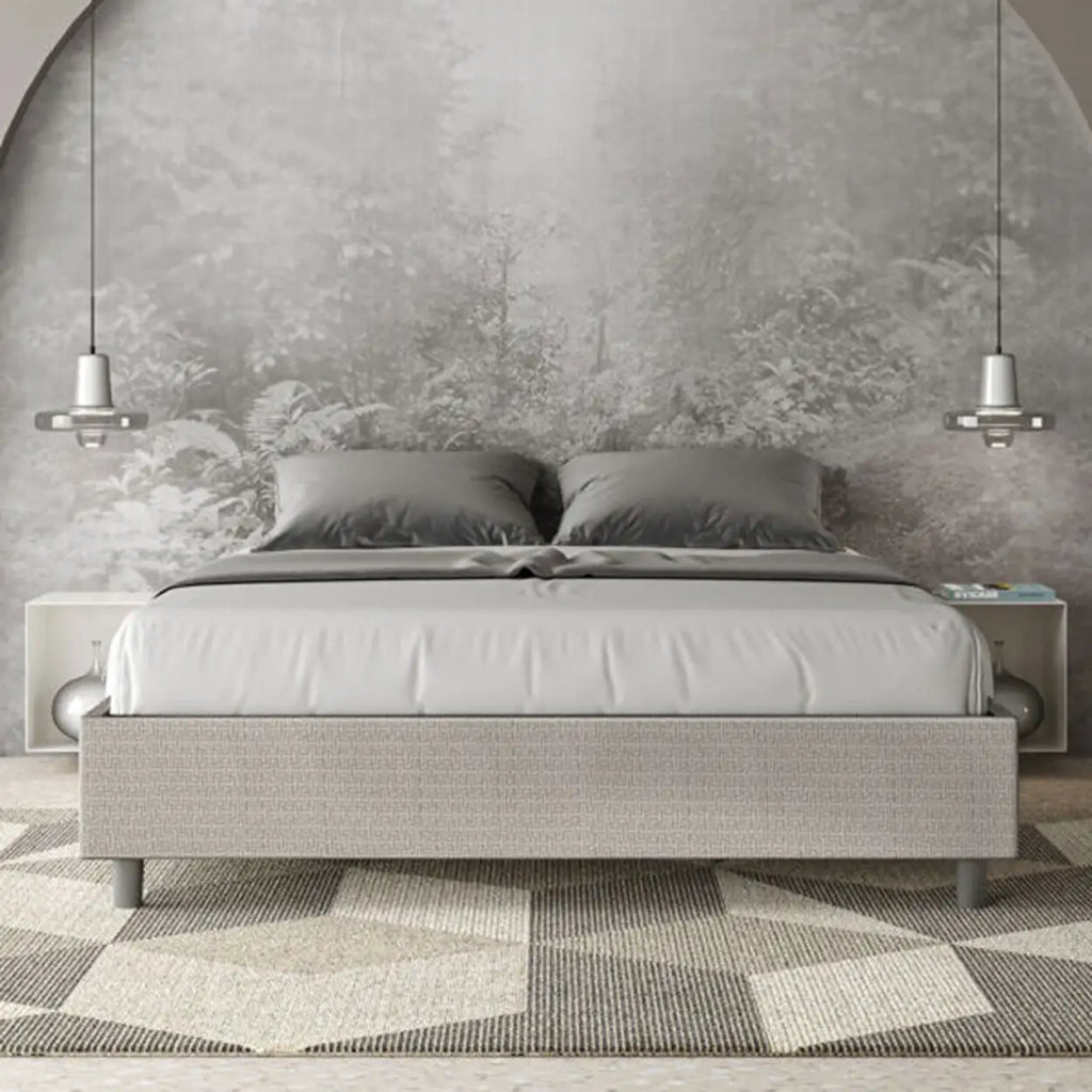 Letto matrimoniale con rete imbottito 160x210 tessuto Labirinto 1 bianco Azelia