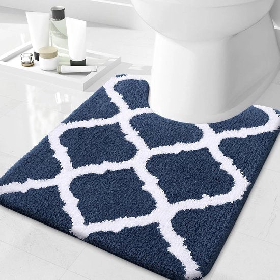 Tappeto per WC antiscivolo, lavabile, con foro di aerazione, morbido e alta densità, 50 x 60 cm, blu marino