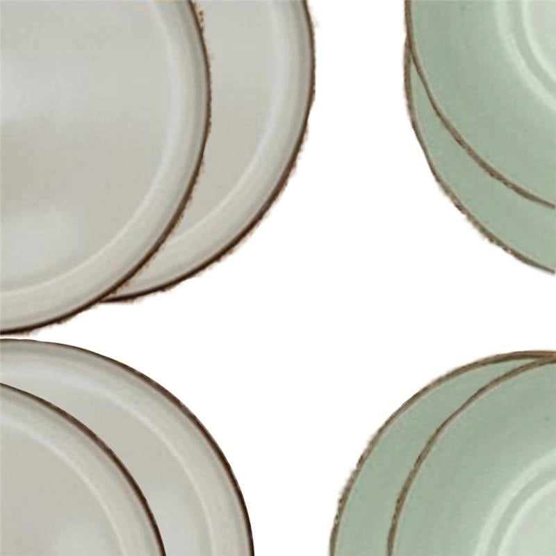SERVIZIO PIATTI 18 PEZZI STILE MODERNO  COLORE BIANCO E VERDE ACQUA 6 PIATTI FONDI 6 PIATTI PIANI 6 FRUTTA OKX