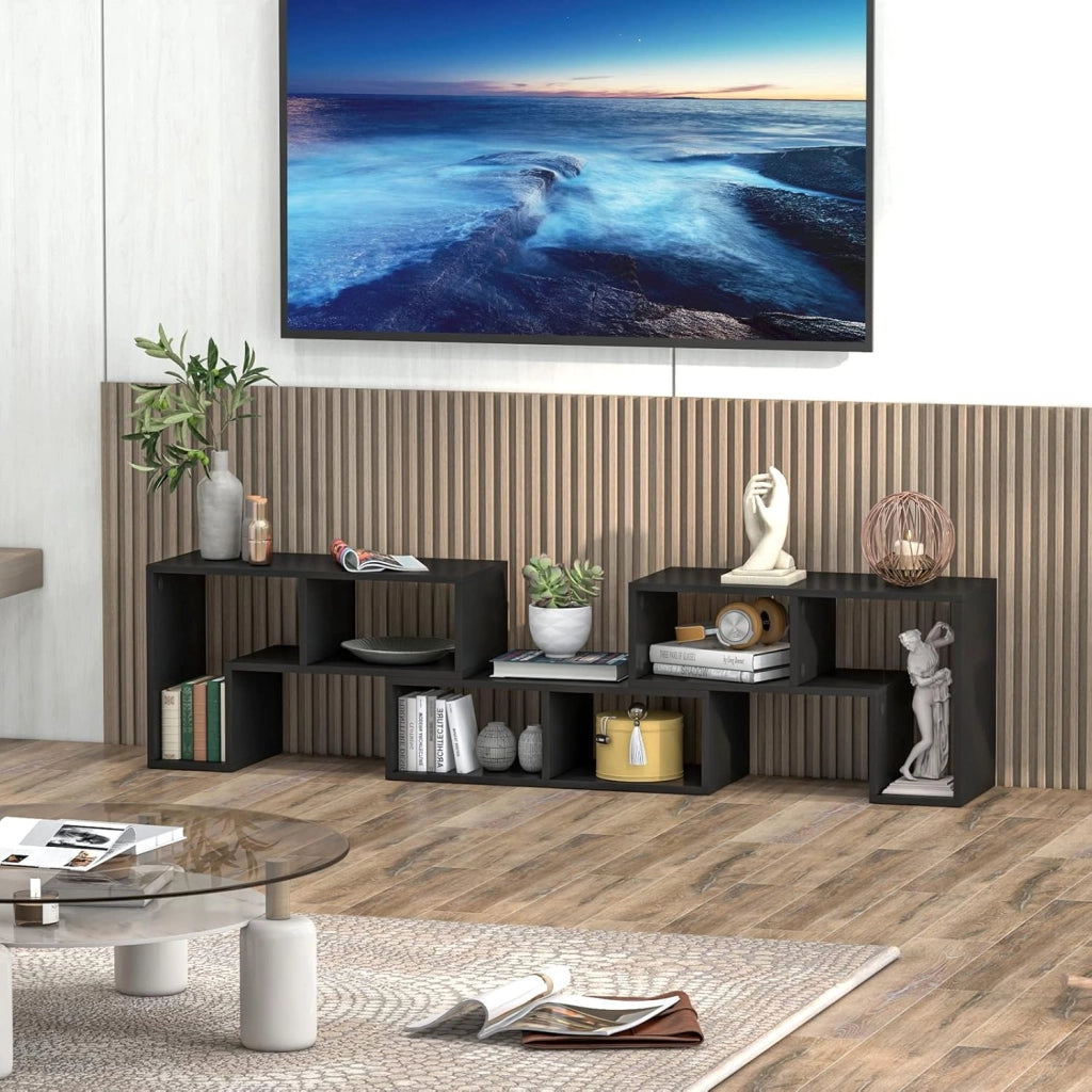 Mobile TV con Ripiani Aperti, Supporto per TV Moderno Fino a 65 Pollici, Ideale per Soggiorno,Camera, 2 Colori,134-180x30x43 cm (Nero)