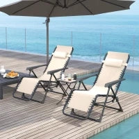 Set 2 Sedie Sdraio a Gravità Zero Pieghevoli con Schienale Regolabile e Tavolino, Beige