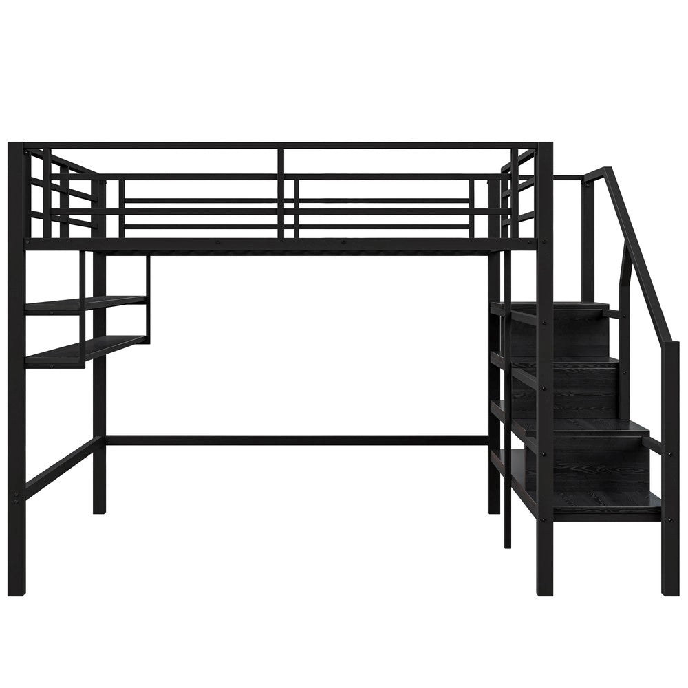 Letto a soppalco ¨C Minimal ¨C nero 140x200cm con soppalco e scala portaoggetti