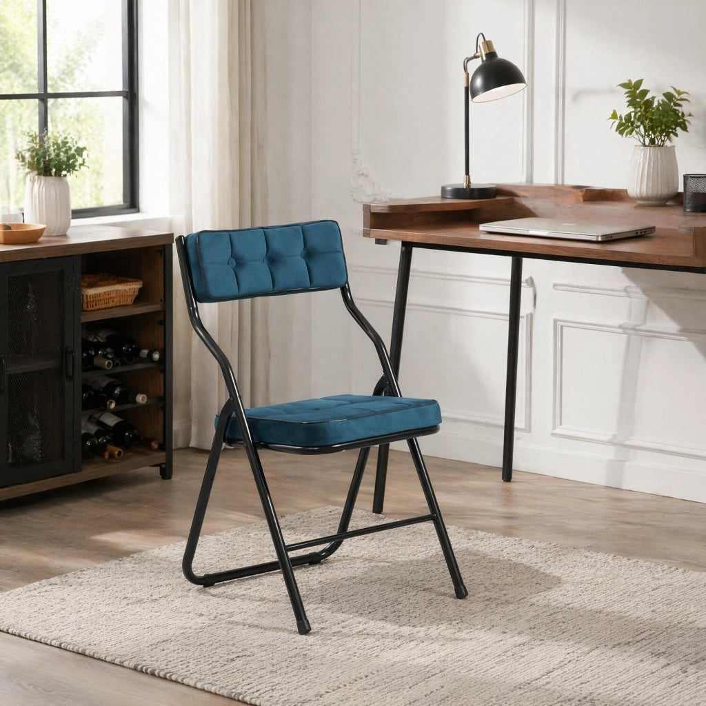 SEDIA Pieghevole Imbottita in velluto blu Set da 2 pezzi