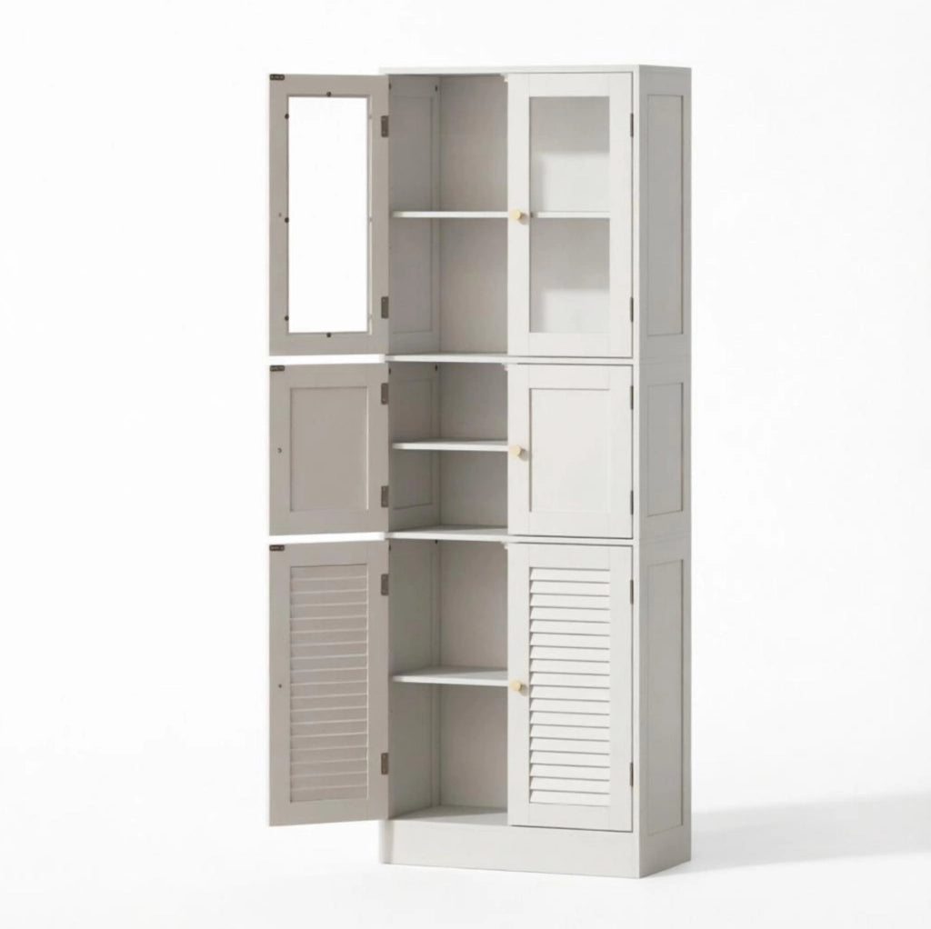ARMADIO Bagno Alto 60x30x170 cm MDF Bianco con 6 Ante