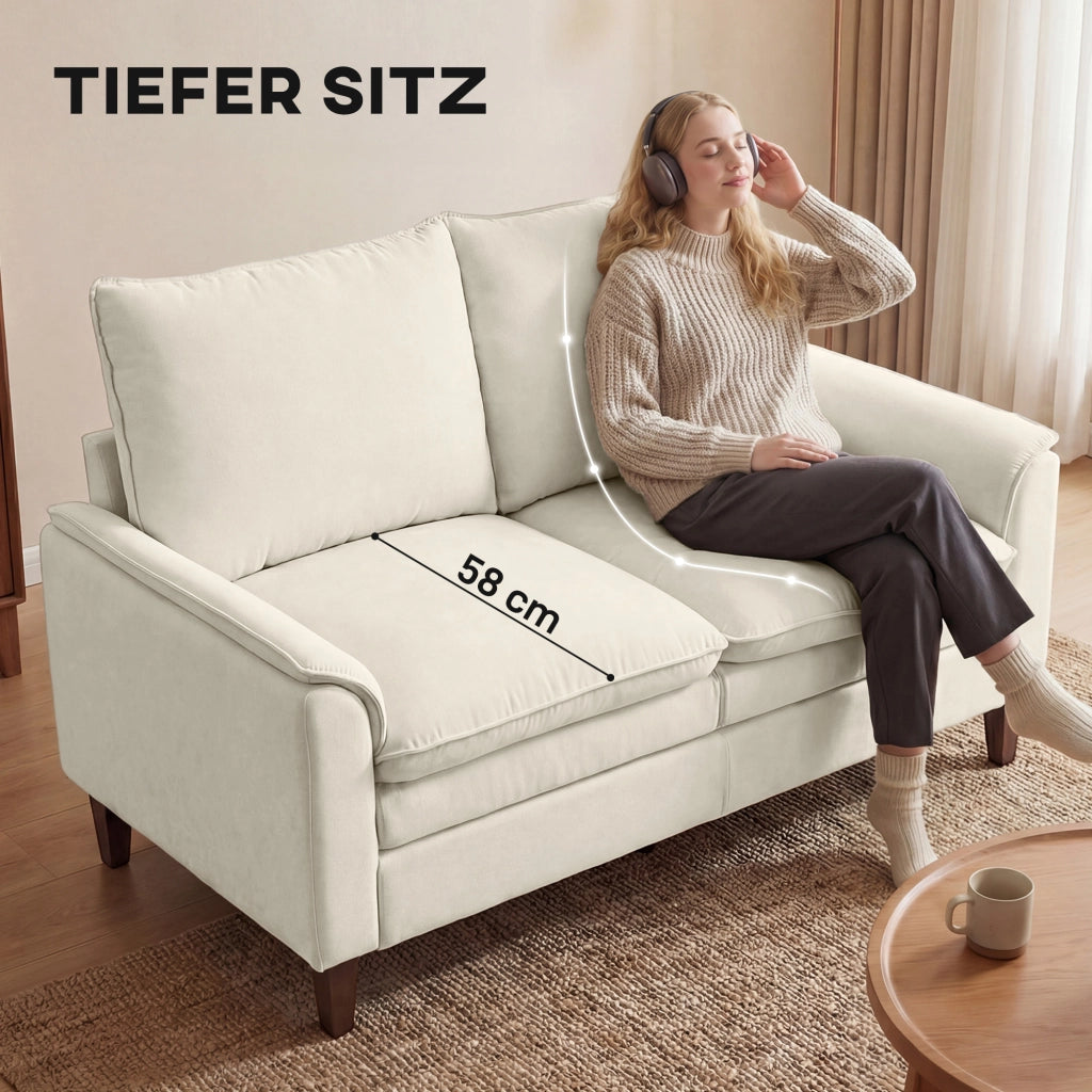 Divano 2 posti in tessuto Chenille ¨C Xylo ¨C imbottitura doppio strato, schienale alto, crema