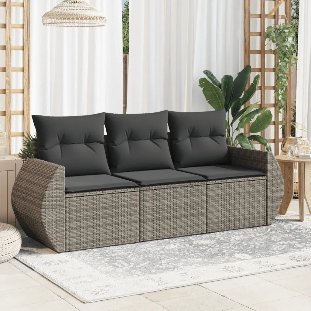 Set Divani da Giardino 3 pz | Set Salotto da Giardino con Cuscini Grigio in Polyrattan