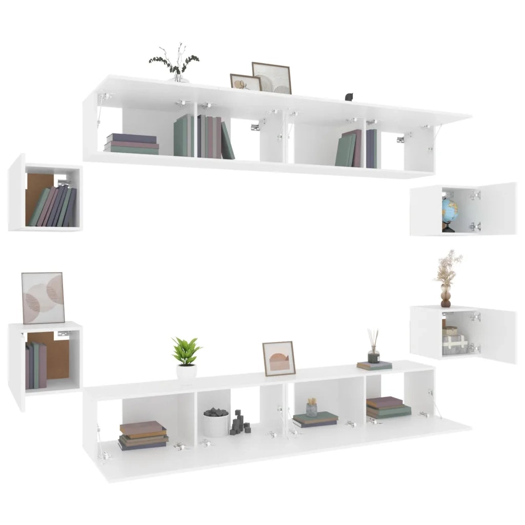 Set Mobili Porta TV 8pz | Armadietto TV | Mobile Porta TV Bianco in Legno Multistrato