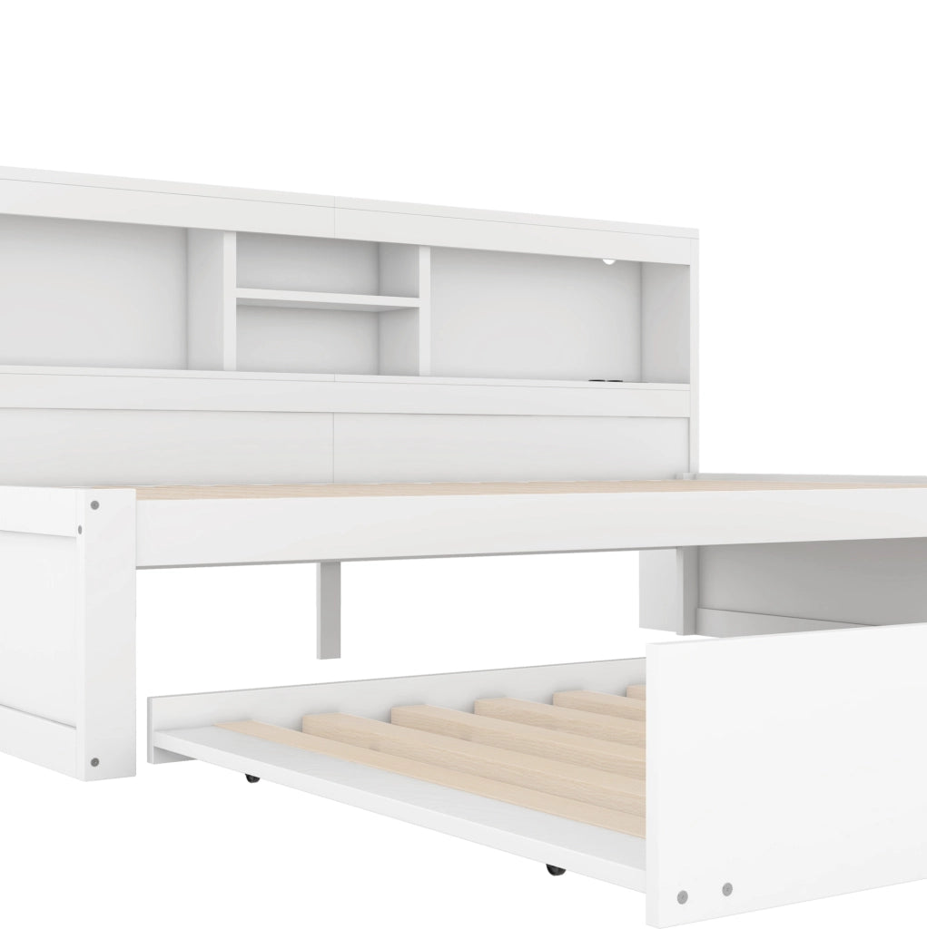 Letto 90x200 cm con letto estraibile; prese e USB; illuminazione d’ambiente telecomandata; bianco
