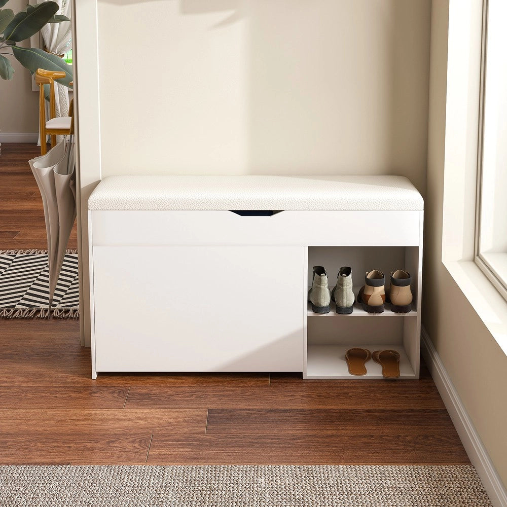 Panca Scarpiera con Vano Contenitore ¨C Xylo ¨C Bianco, 100x30x52 cm