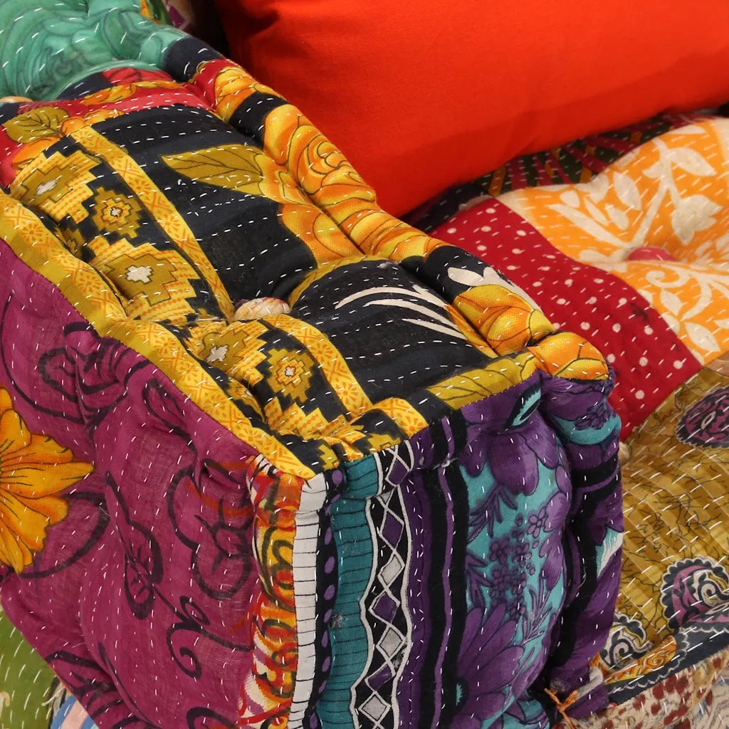 Pouf Modulare a 2 Posti in Tessuto Patchwork