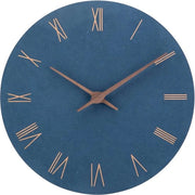 Orologio per muro in legno MDF senza suono tattile, silenzioso, moderno, 30 cm, quarzo, grande orologio per muro alimentato da batterie, facile da leggere per camera, casa, cucina, camera da letto, ufficio, scuola (blu + numeri romani)