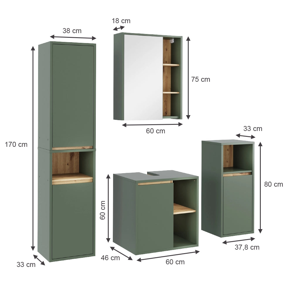 Vicco Set di mobili da bagno Verde/Artigianale 4 parti