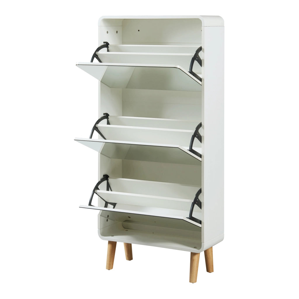 Scarpiera Aure con Ante a Specchio e 3 Contenitori Ribaltabili 134 x 63 x 24 cm Bianco [en.casa]