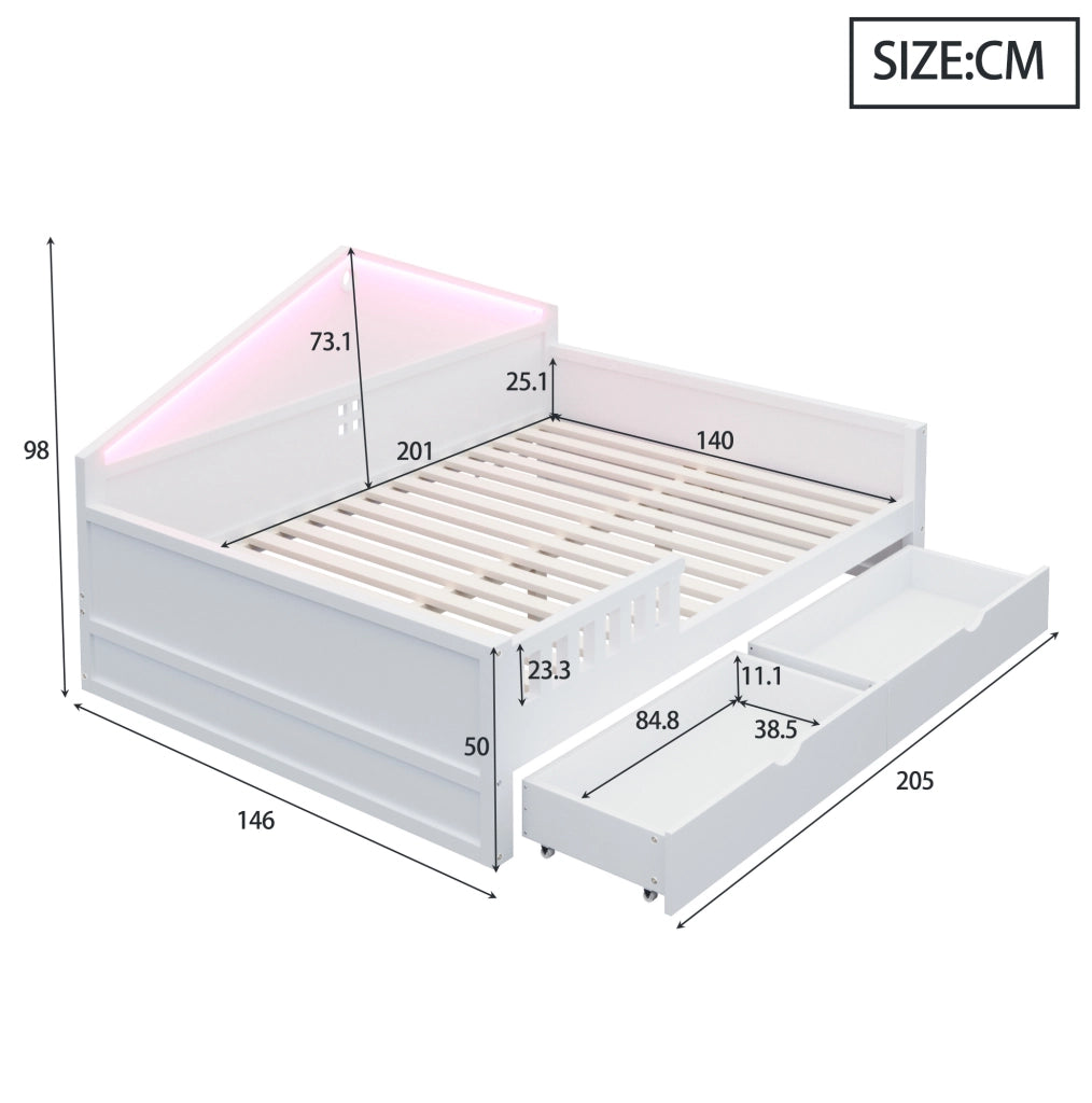 Letto multifunzione 140x200 cm con LED e 2 cassetti