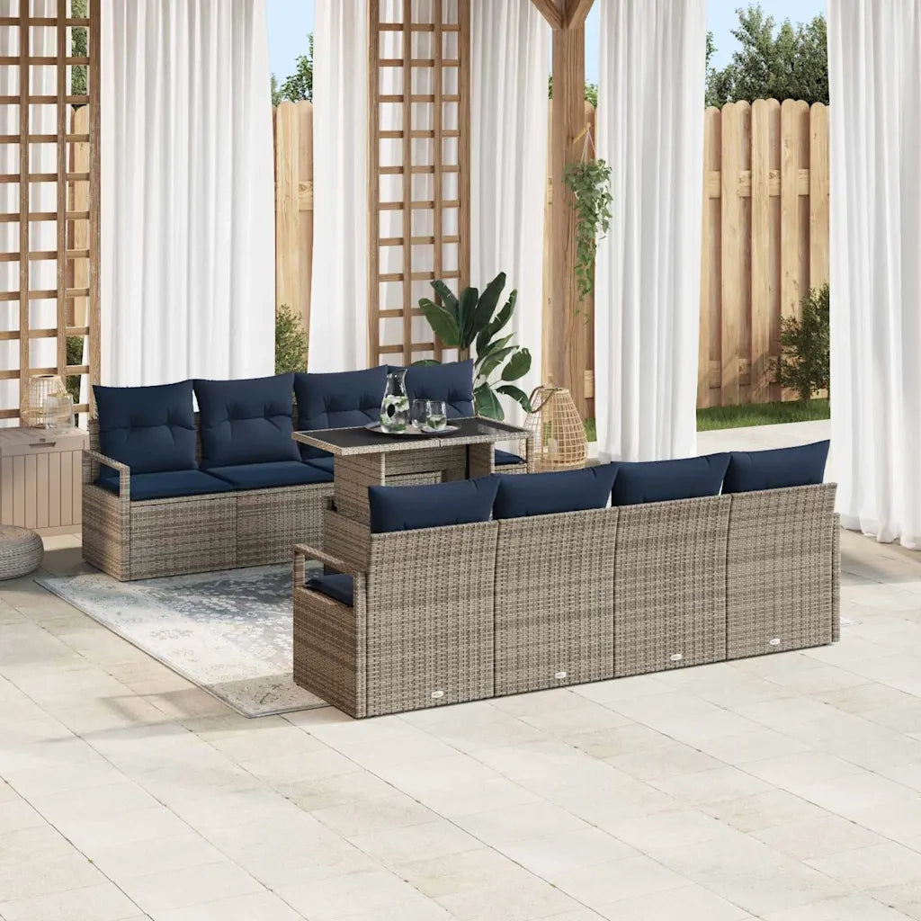 Set Divano da Giardino 7 pcs Grigio e Blu Navy polyrattan