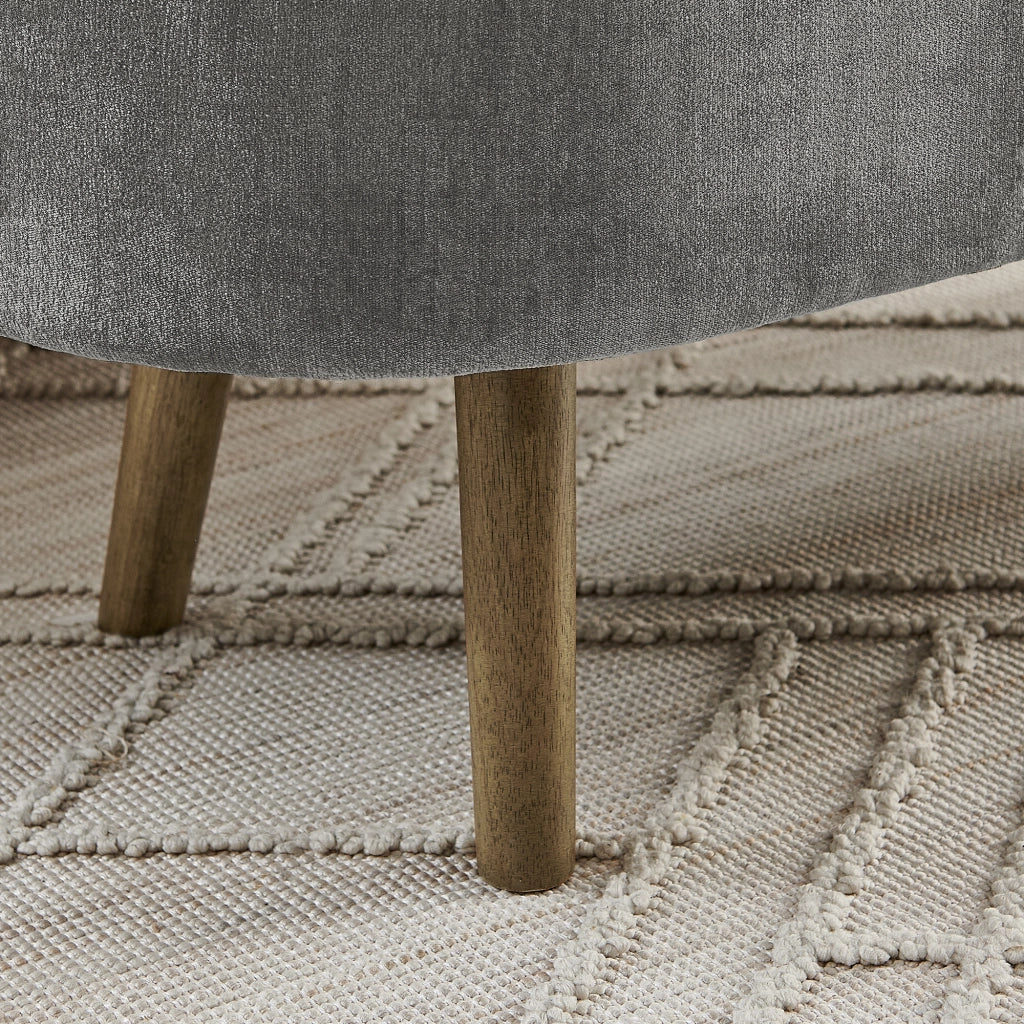 Panca contenitore in chenille con vano interno e chiusura ammortizzata, gambe in legno, grigio scuro 110 × 40 × 42 cm